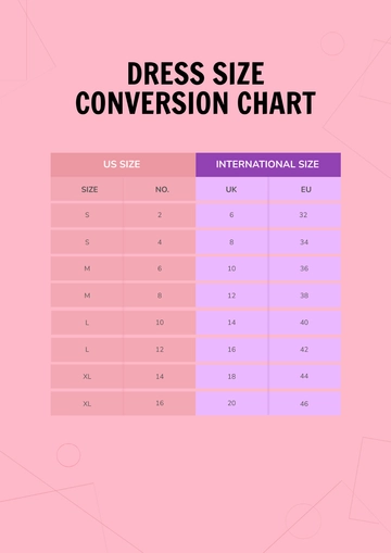 Free Dress Size Conversion Chart Template to Edit Online