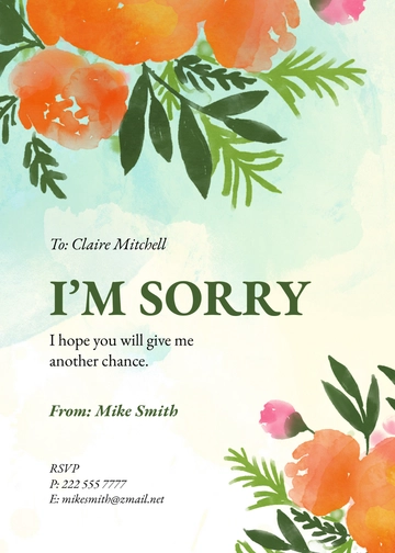 Free Watercolor Apology Card Template to Edit Online
