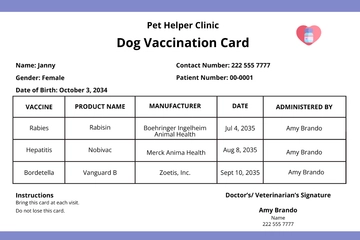 Free Dog Vaccine Card Template to Edit Online