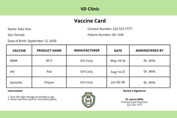 Free Sample Vaccine Card Template to Edit Online