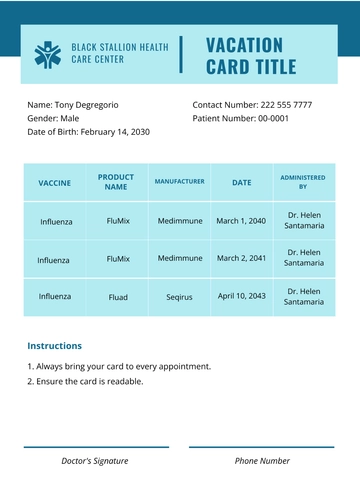 Free Flu Vaccine Card Template to Edit Online