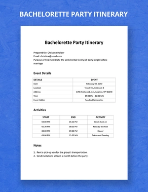 Bachelorette Party Itinerary Template