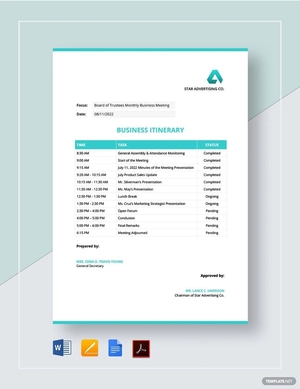Business Itinerary Template