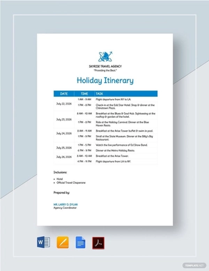 Holiday Itinerary