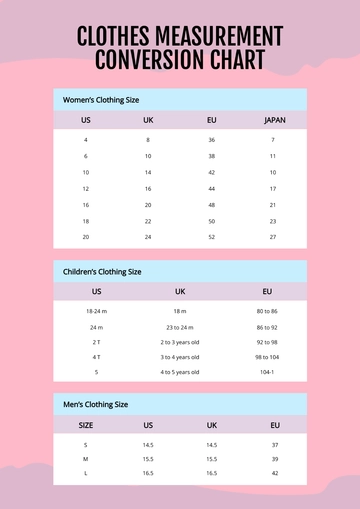 Free Clothes Measurement Conversion Chart Template to Edit Online