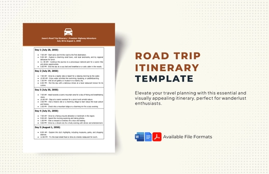Road Trip Itinerary Template Road Trip Itinerary Template