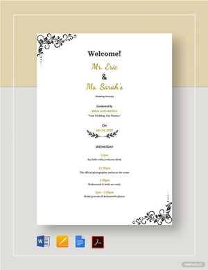 Wedding Itinerary Template