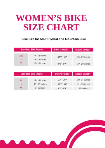 Free Women's Bike Size Chart Template to Edit Online