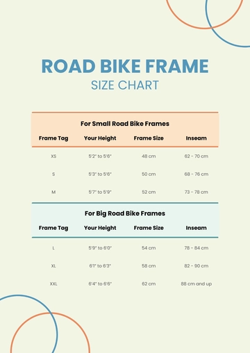 Free Road Bike Frame Size Chart Template to Edit Online