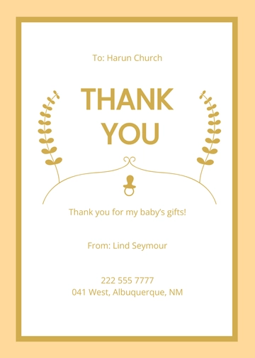 Free Golden Baby Shower Thank You Card Template to Edit Online