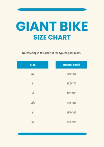 Free Giant Bike Size Chart Template to Edit Online