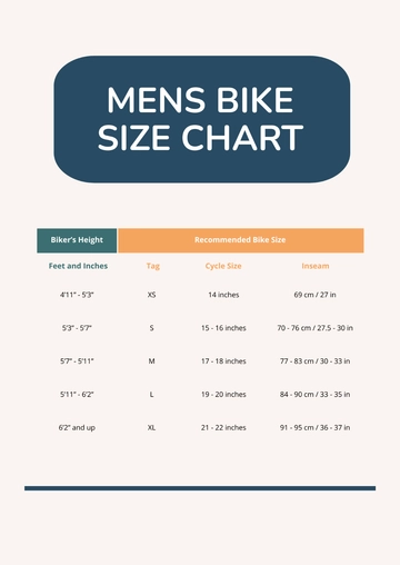 Free Mens Bike Size Chart Template to Edit Online