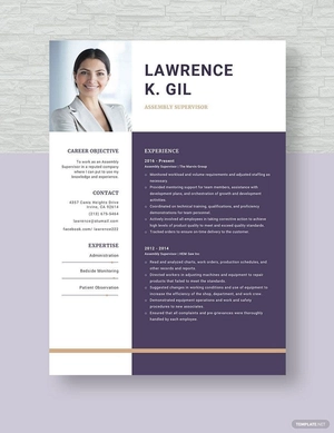Assembly Supervisor Resume