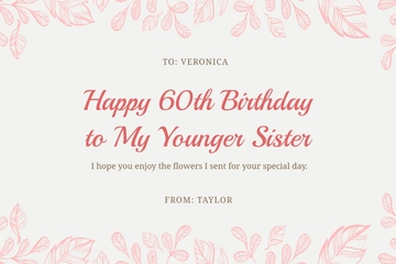 Free 60th Birthday Card For Sister Template to Edit Online