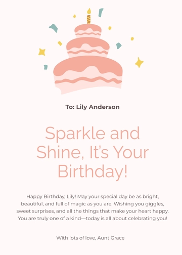 Free Happy Birthday Card For Girl Template to Edit Online
