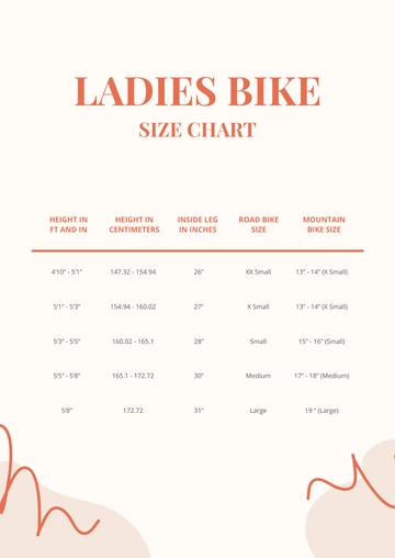 Free Ladies Bike Size Chart Template to Edit Online