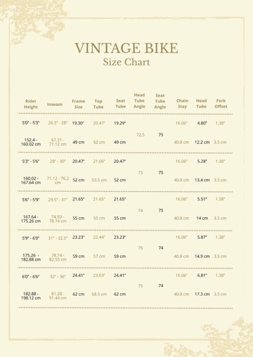 Free Vintage Bike Size Chart Template to Edit Online
