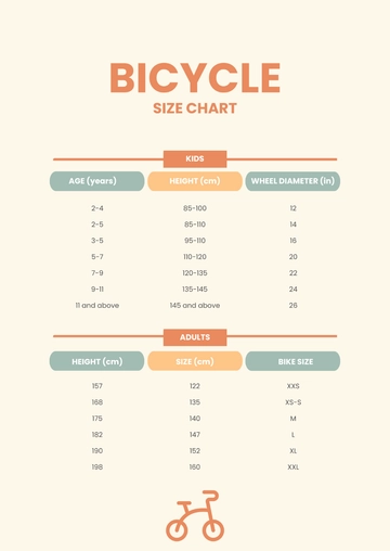 Free Bicycle Size Chart Template to Edit Online