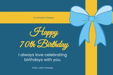 Free 70th Birthday Card for Her Template to Edit Online
