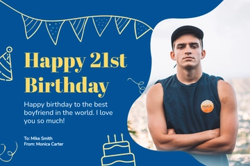 Free 21st Birthday Card for Him Template to Edit Online
