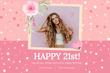Free Simple 21st Birthday Card For Her Template to Edit Online