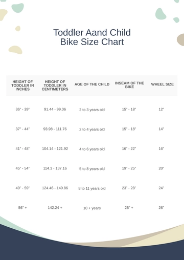 Free Toddler Bike Size Chart Template to Edit Online