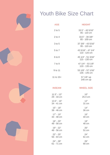 Free Youth Bike Size Chart Template to Edit Online