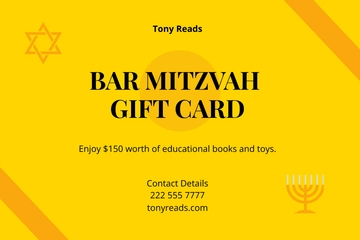 Free Bar Mitzvah Gift Card Template to Edit Online