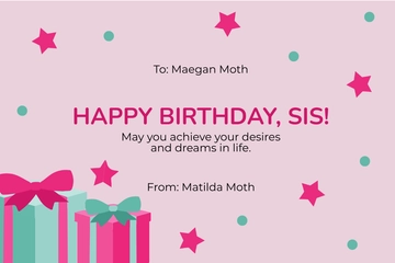 Free Happy Birthday Card For Sister Template to Edit Online