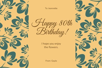 Free 80th Female Birthday Card Template to Edit Online