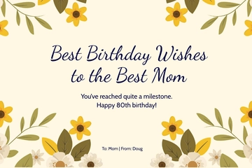 Free Mom 80th Birthday Card Template to Edit Online