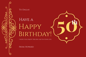 Free Special 50th Birthday Card Template to Edit Online