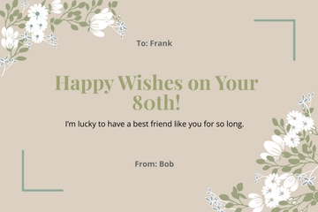 Free 80th Birthday Card for Friend  Template to Edit Online