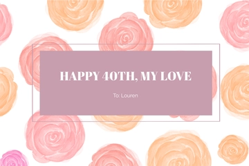 Free 40th Birthday Card For Wife Template to Edit Online