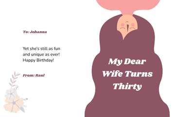 Free 30th Birthday Card for Wife Template to Edit Online