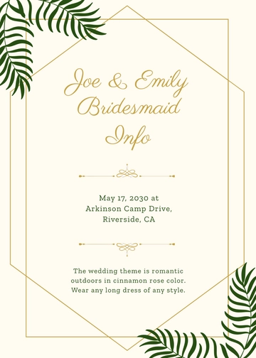 Free Bridesmaid Info Card Template to Edit Online