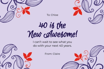 Free 40th Birthday Card For Her Template to Edit Online