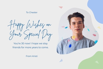 Free 30th Photo Birthday Card Template to Edit Online
