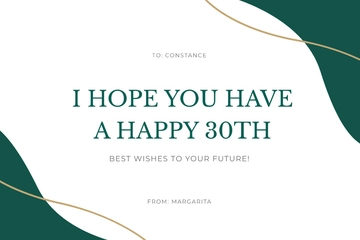 Free Simple 30th Birthday Card Template to Edit Online