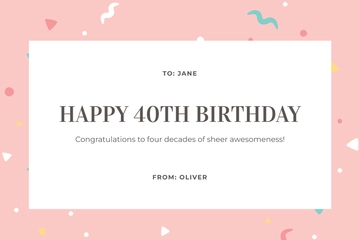 Free 40th Birthday Card Template to Edit Online