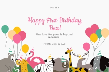 Free Happy First Birthday Card Template to Edit Online