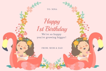 Free Baby Girl 1st Birthday Card Template to Edit Online