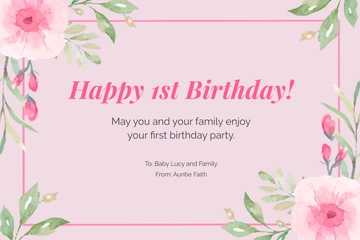 Free Floral First Birthday Card Template to Edit Online
