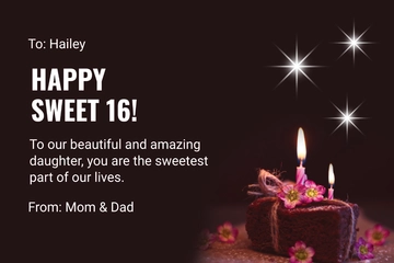 Free Sweet 16 Birthday Card For Daughter Template to Edit Online