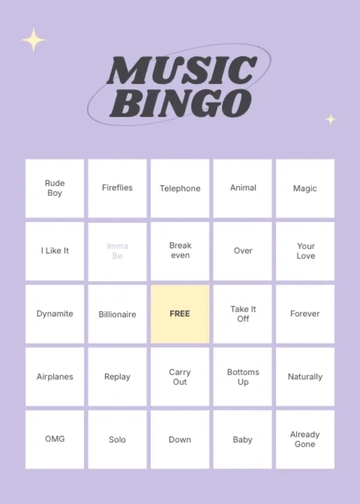 Free Music Bingo Card Template to Edit Online