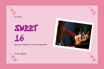 Free Sweet 16 Birthday Photo Card Template to Edit Online