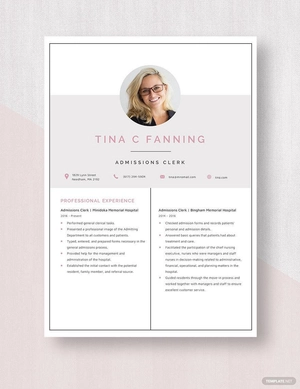 Admissions Clerk Resume