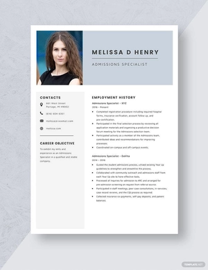 Admissions Specialist Resume