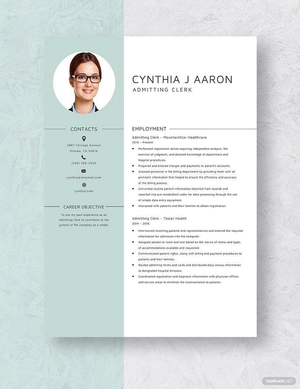 Admitting Clerk Resume