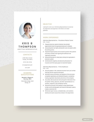 Admitting Representative Resume